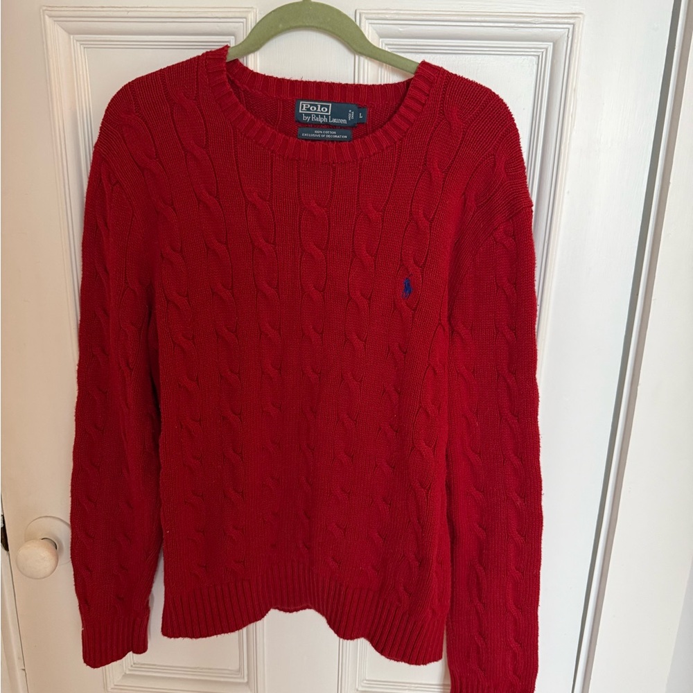 Polo by Ralph Lauren Men’s Red Cable Knit Sweater. Size Large